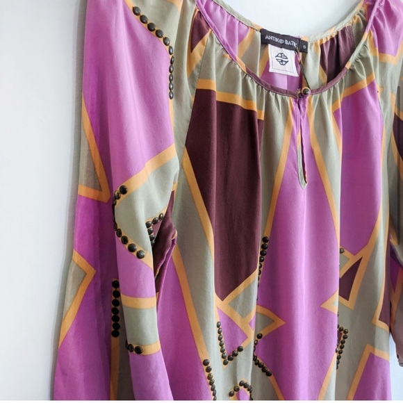 Antik Batik Silk Drop Waist Boho Lilac Shift Dress Size Medium - Picture 3 of 12